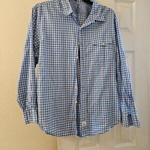 Izod seaside 100% cotton blue white plaid long sleeve logo pocket shirt XL